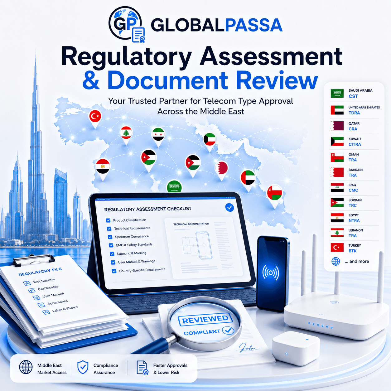 Regulatory assessment and document review for Middle East telecom approval